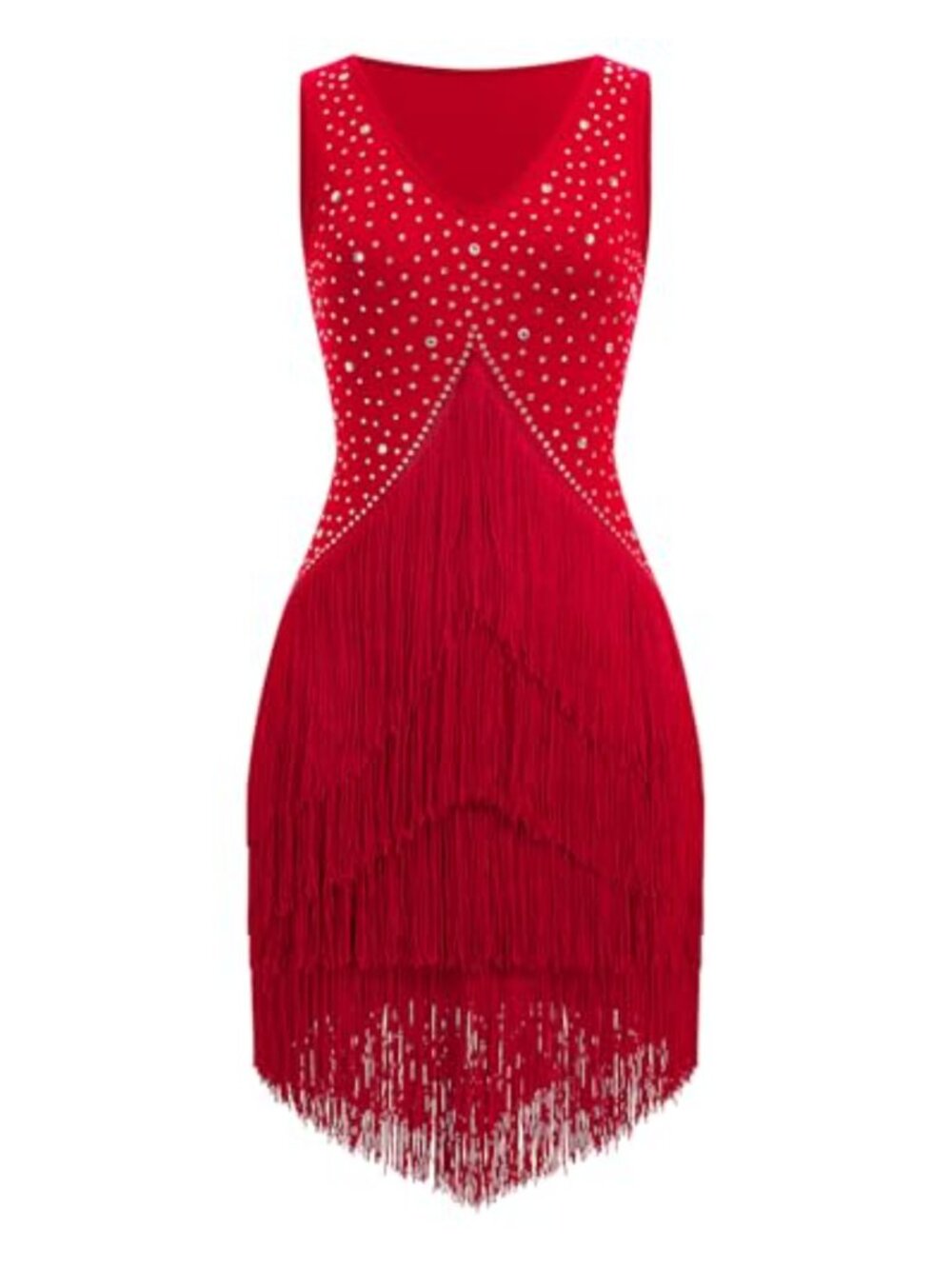 Rhinestones Fringe Tassel Latin Dance Dress Sleeveless Mini
